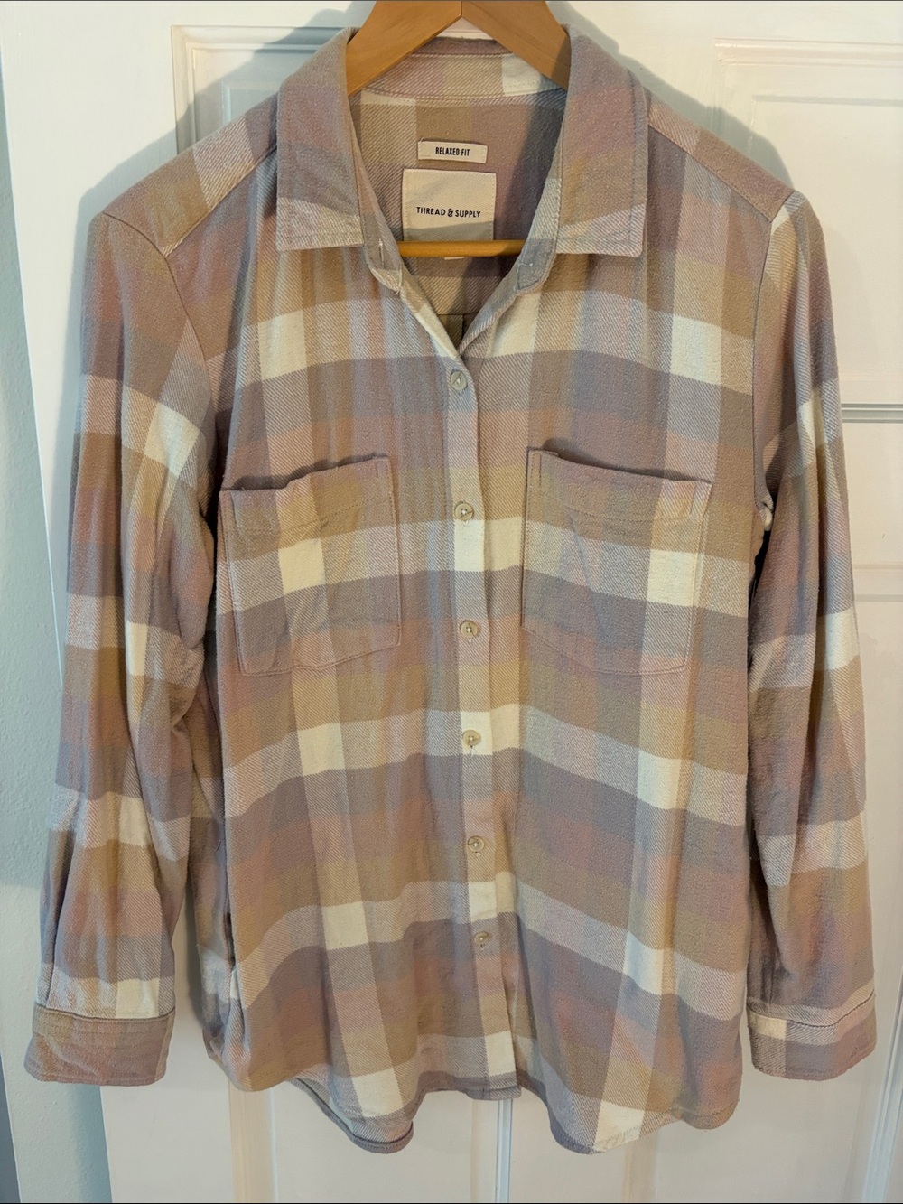 Thread & Supply Women’s Oversized Plaid Button-Down Shirt w/ Double Pockets